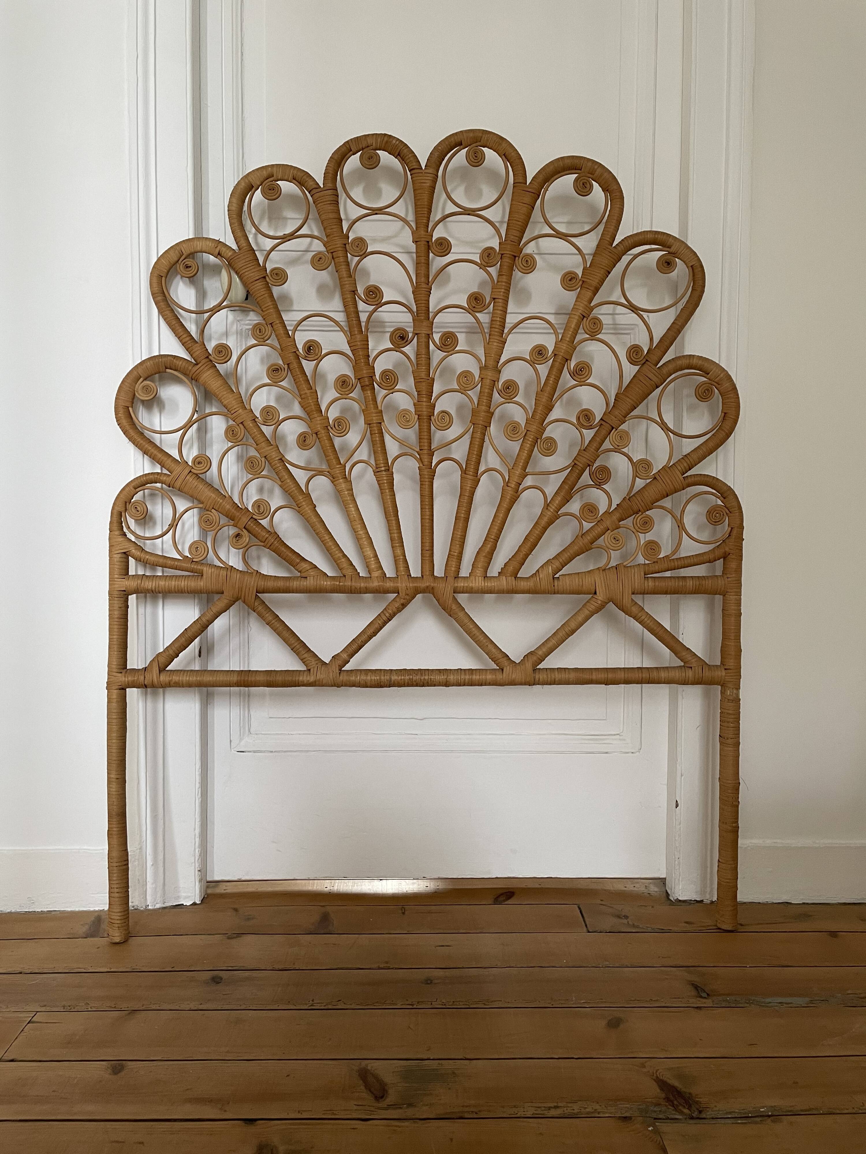 Peacock rattan headboard, circa 1960