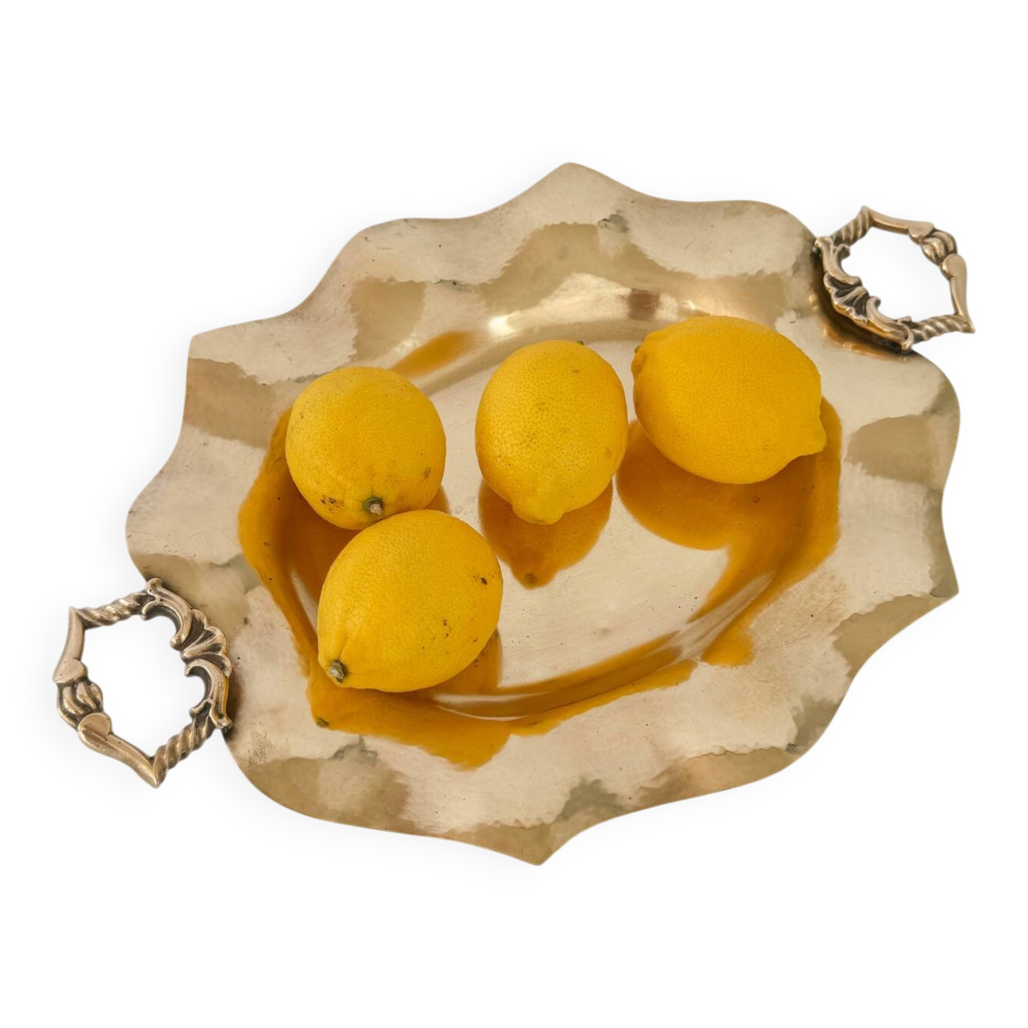 Vintage Modernist Italian Ornate Brass Serving Platter