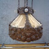 Antique Art Nouveau lamp in copper and silk