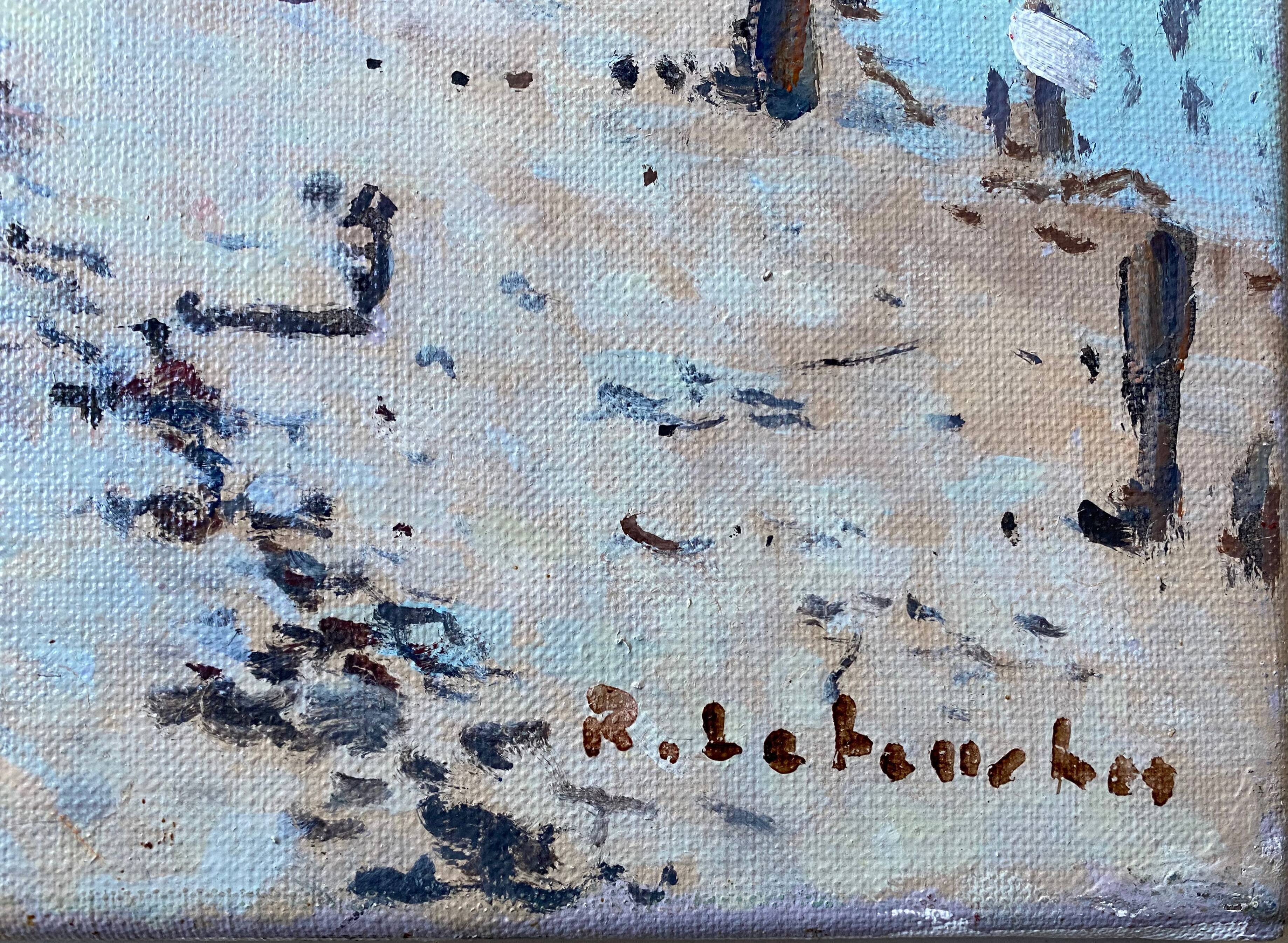 Hst painting "beach with boats" marine normandy brittany by robert leboucher