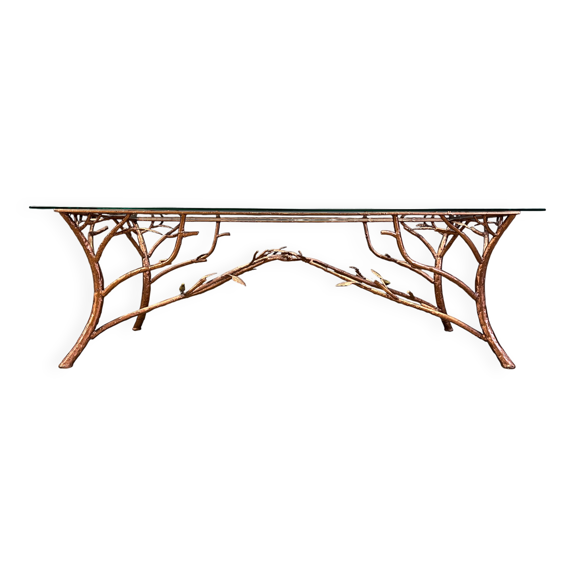 Vintage hand crafted wrought iron tree branches cocktail table, 1970s