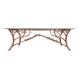 Vintage hand crafted wrought iron tree branches cocktail table, 1970s