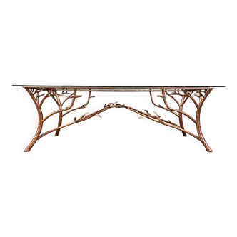 Vintage hand crafted wrought iron tree branches cocktail table, 1970s