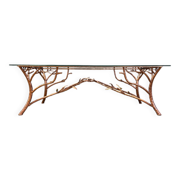 Table basse en fer forgé vintage fait main en forme de branches d'arbre, années 1970.