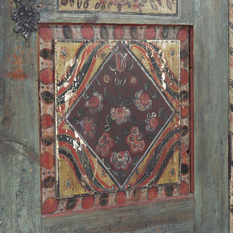 Antique Rustic Farmhouse Folk Art Painted Bridal Cabinet 1842