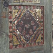Antique Rustic Farmhouse Folk Art Painted Bridal Cabinet 1842