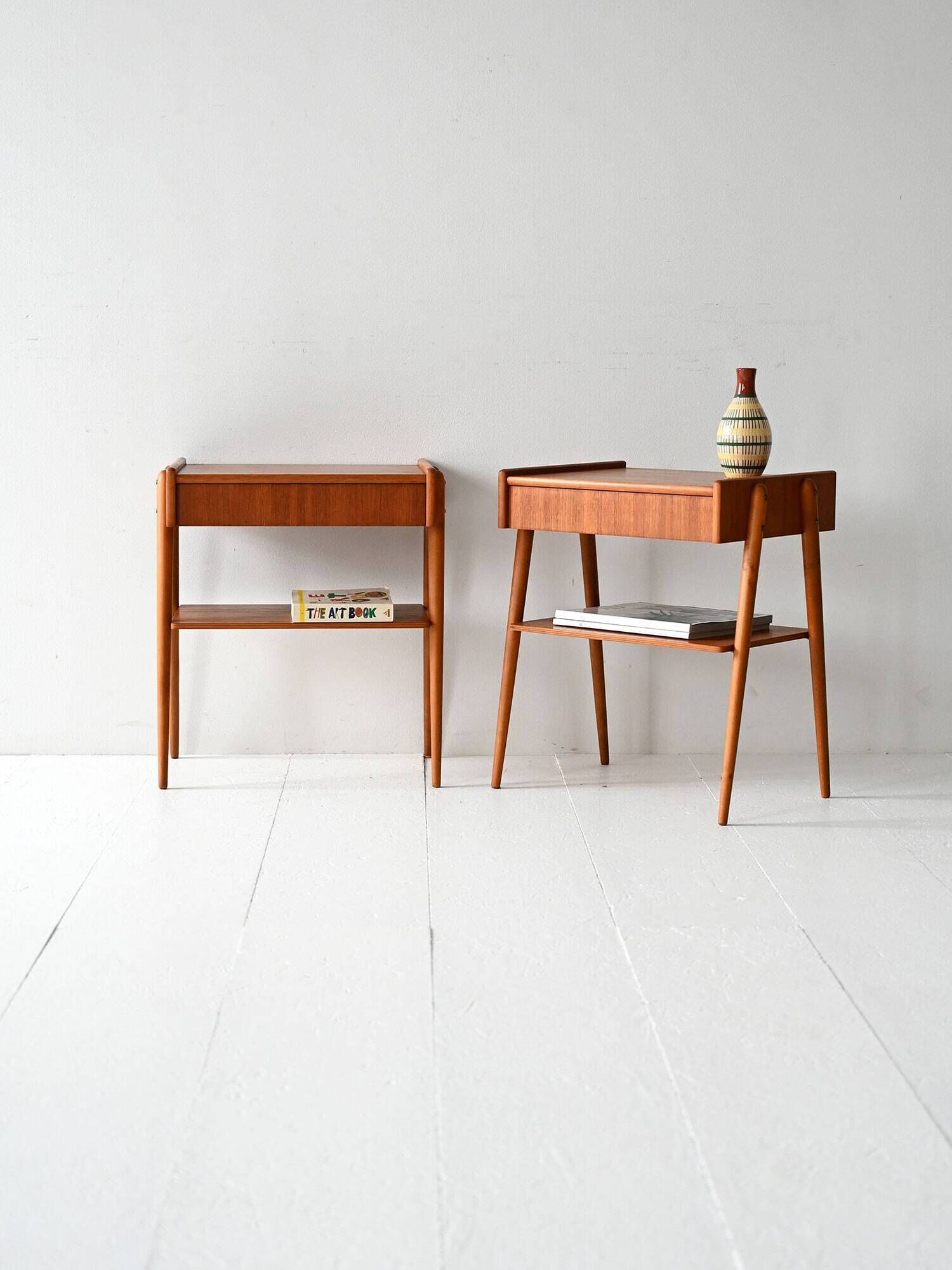 Pair of Vintage Scandinavian Teak Nightstands with hidden drawer