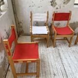 Set of 4 80s colored pine chairs