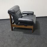 Fauteuil en cuir noir vintage en chêne