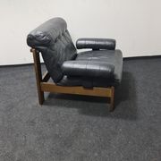 Vintage black leather patchwork and oak lounge chair