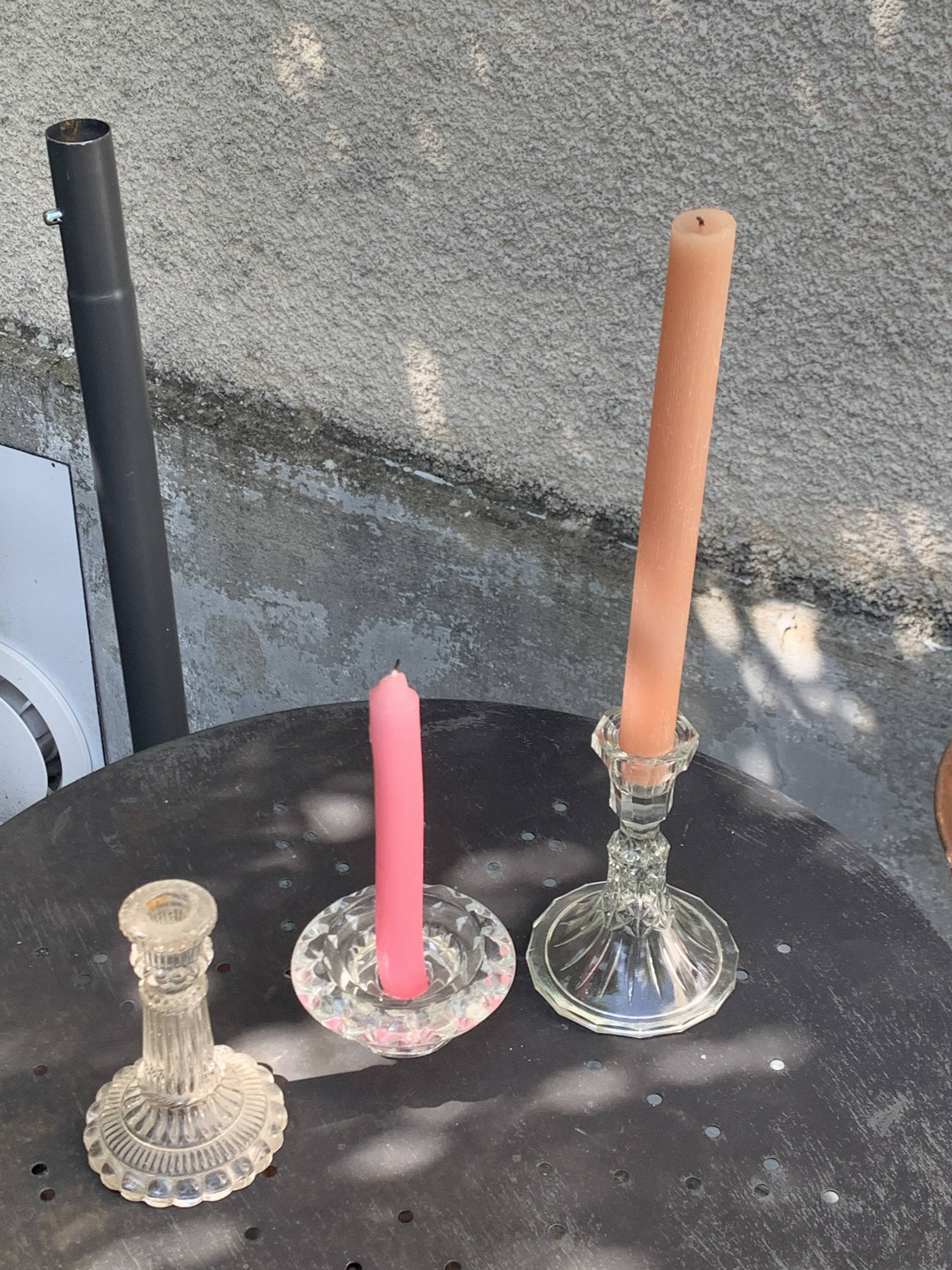 Set of 3 glass and crystal candle holders, Arques crystal, vintage