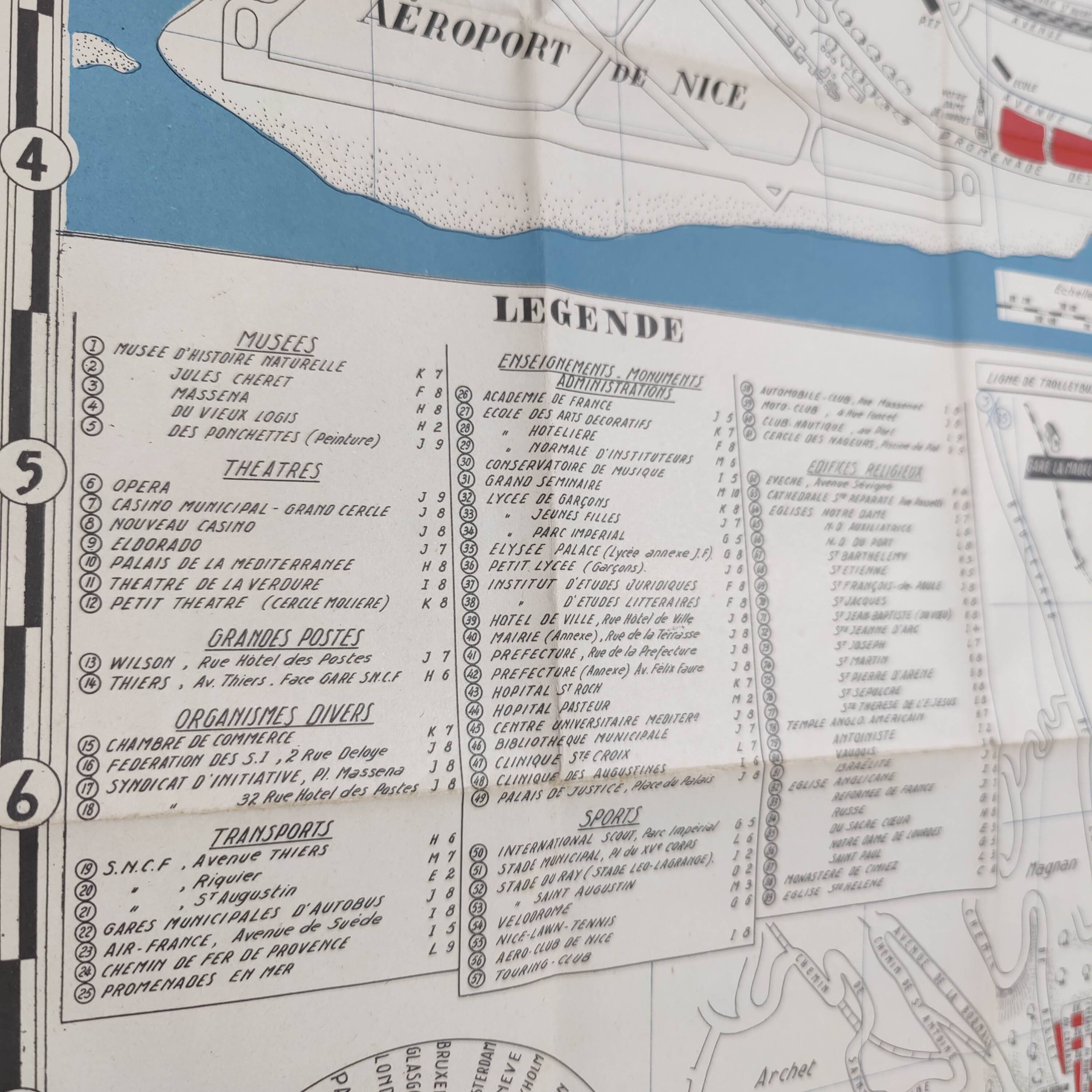 Tourist map of Nice 1950 French Riviera