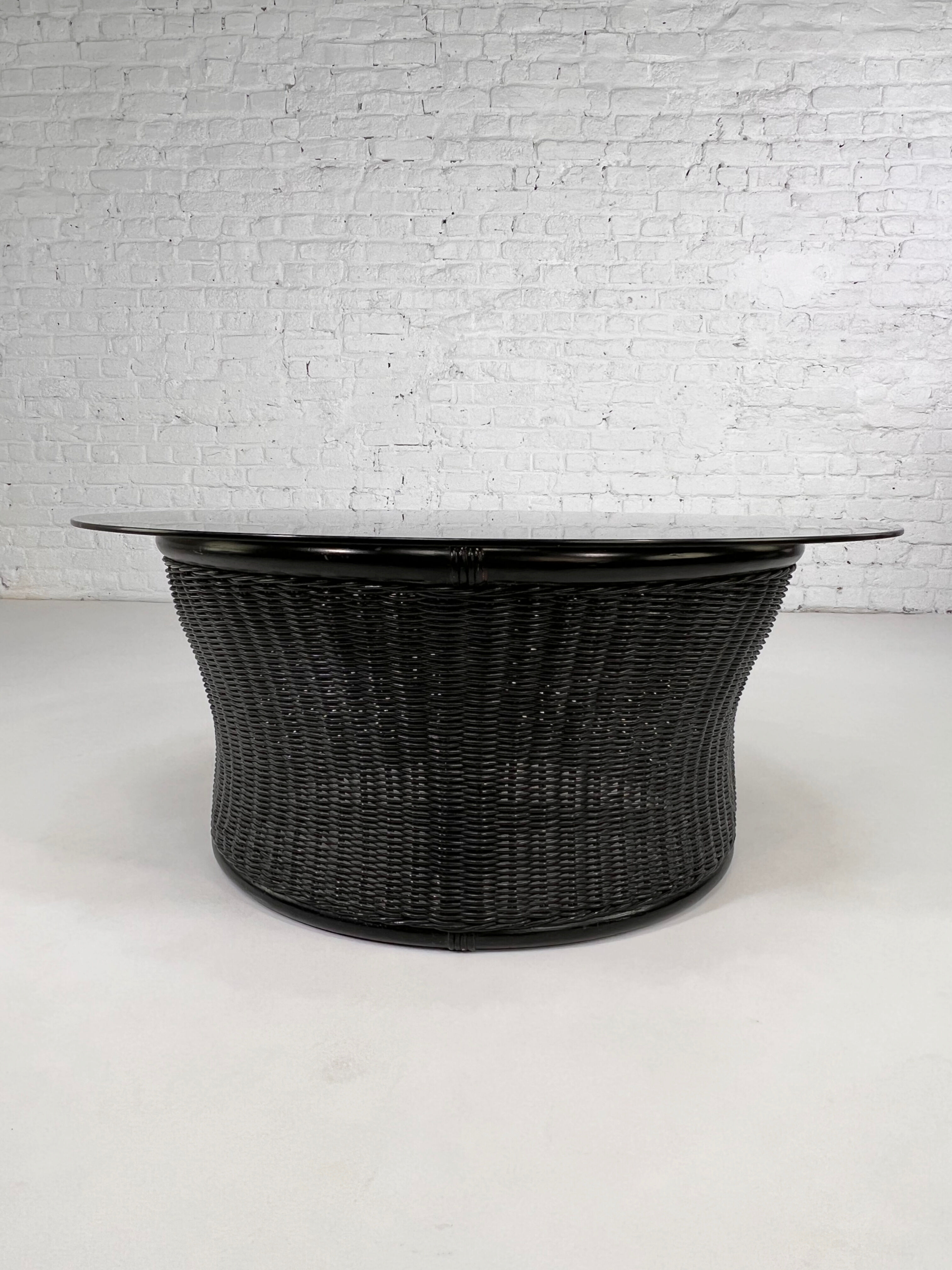 Rattan coffee table and smoked glass
