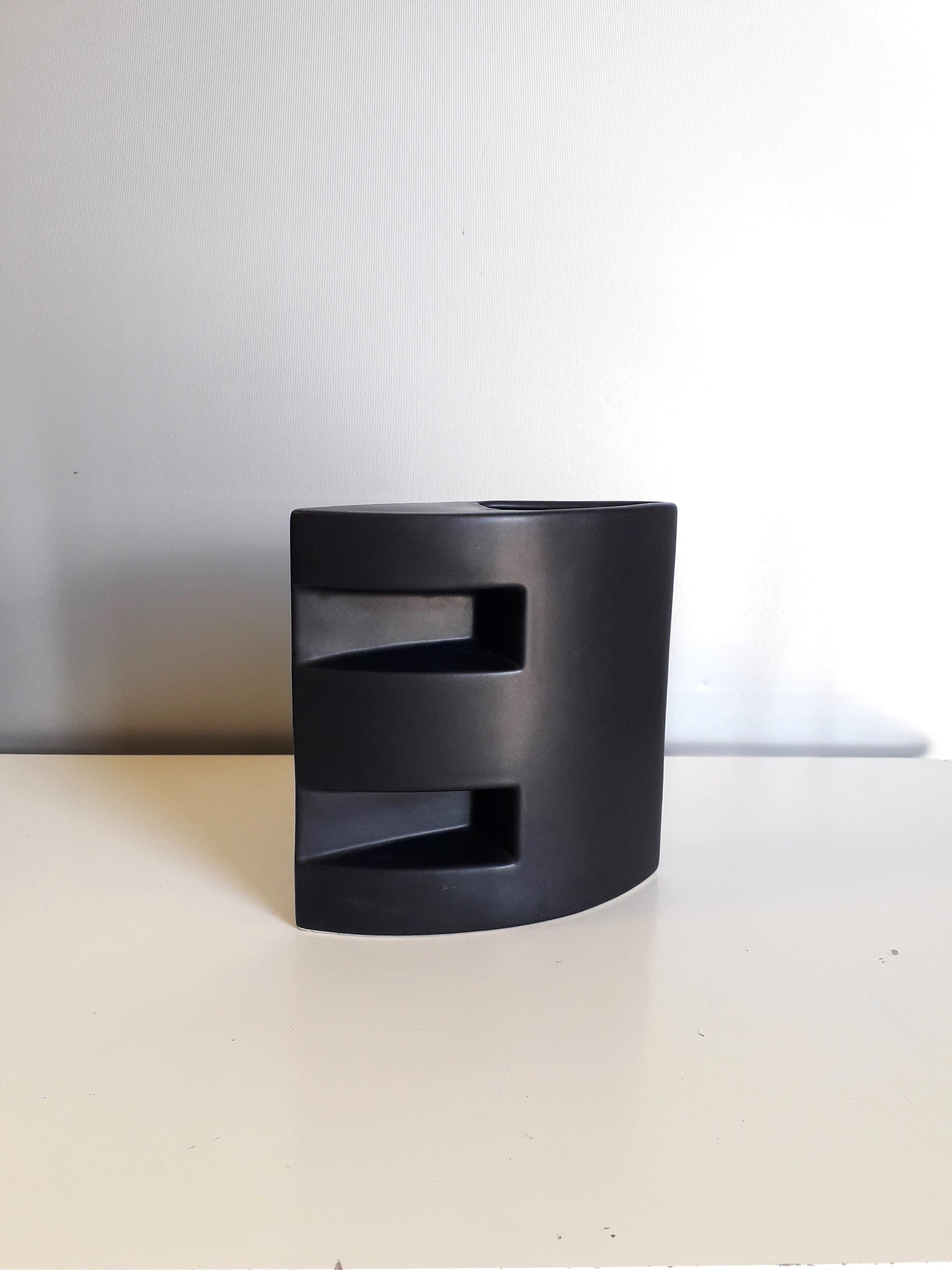 Black ceramic modernist vase - 1980
