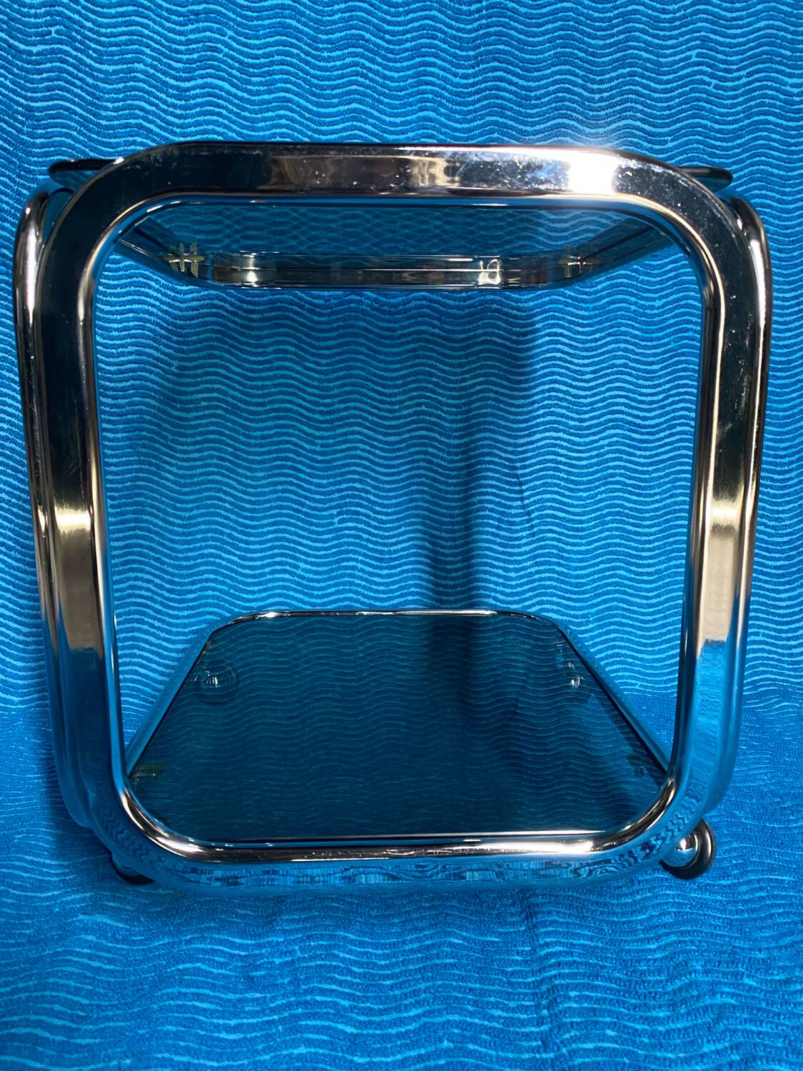 Vintage 1970 rectangular chrome oval profile rolling dessert trolley 2