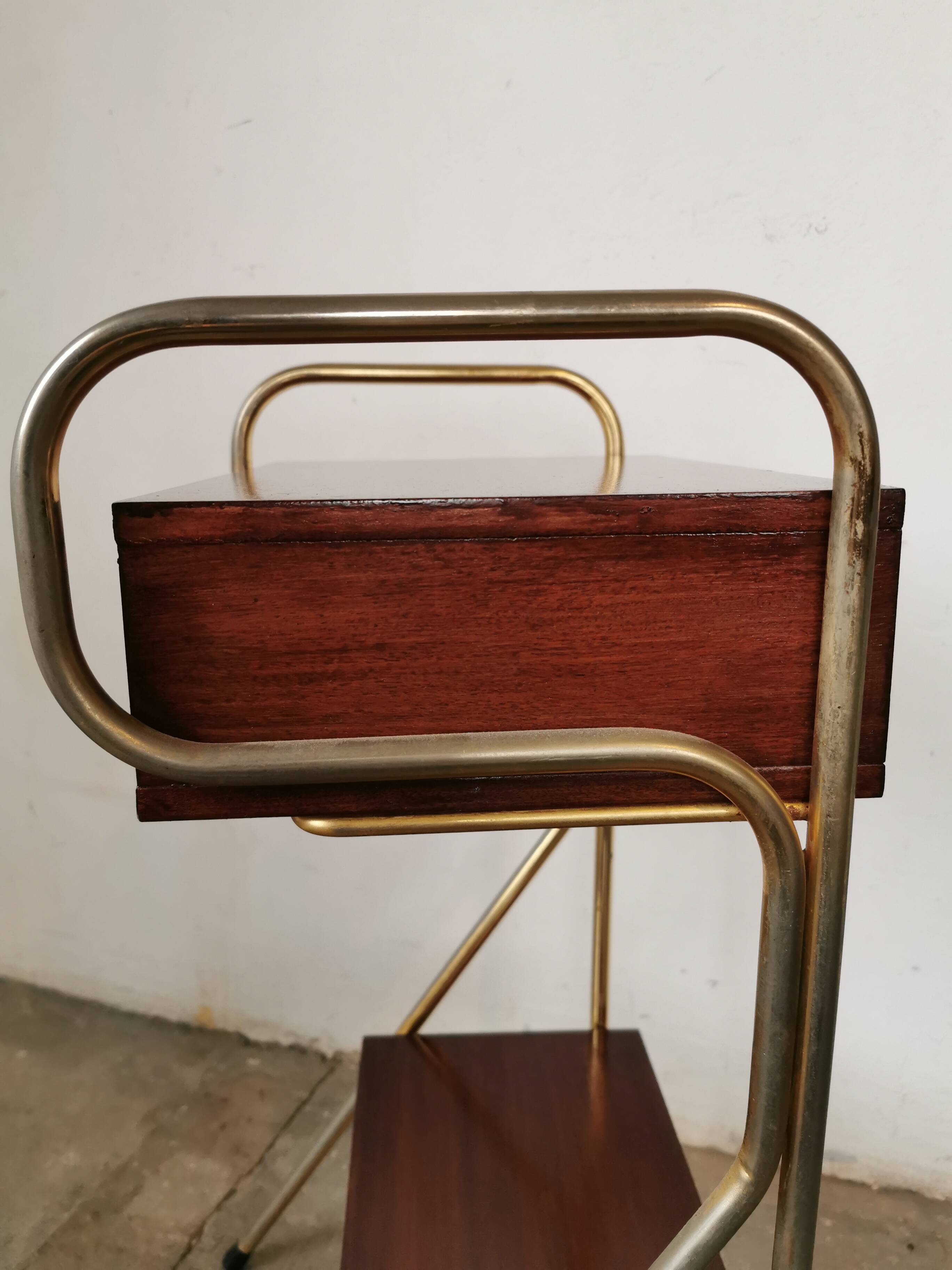 Metal and wood bedside table 1960/1970