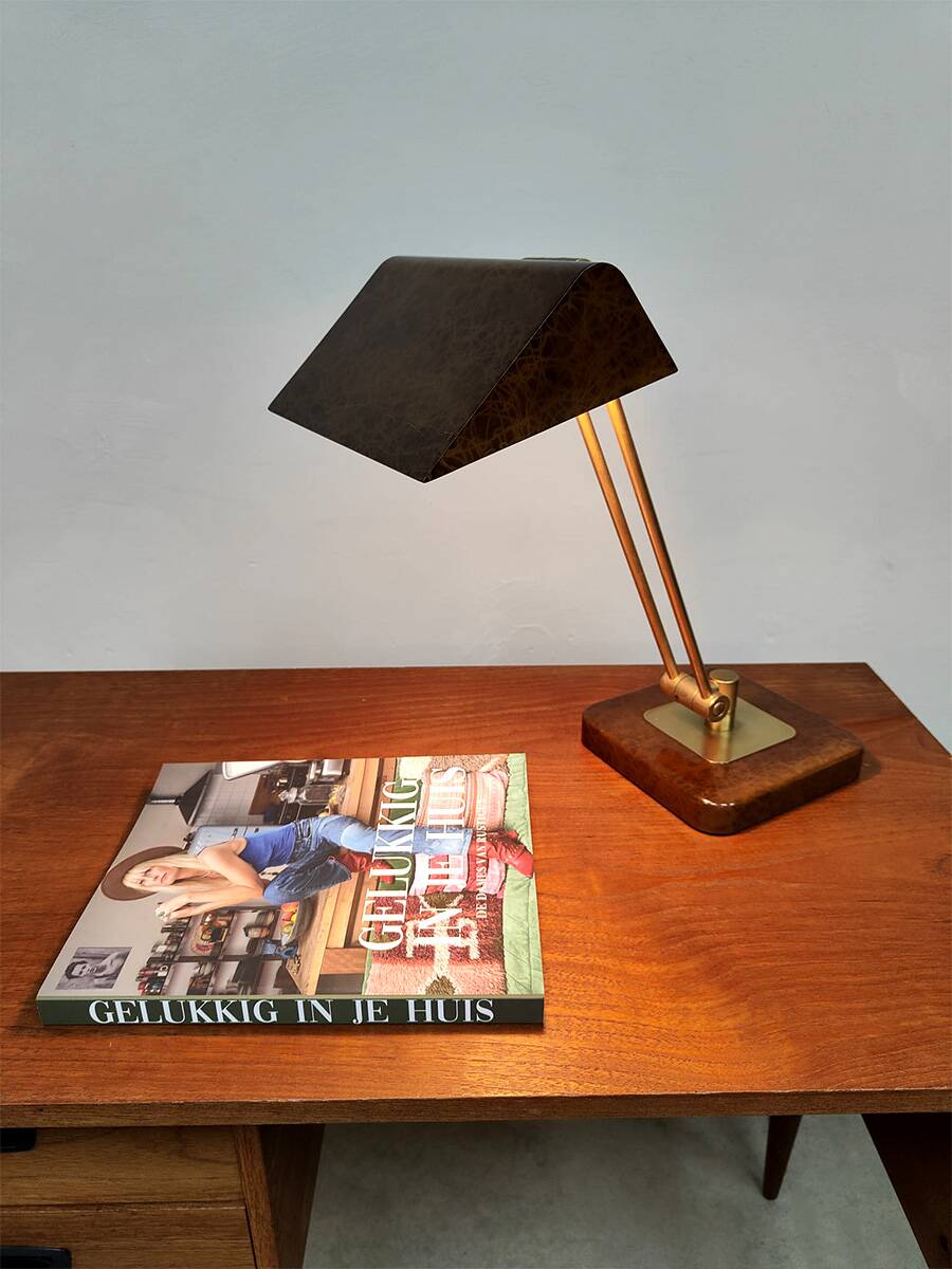 Vintage French brass and marble dessin desk lamp 1960