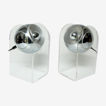 Space Age  sphere plexiglass table lamps pair, 1960-70s