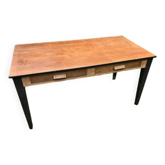 Solid wood farmhouse table with painted spindle legs