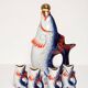 Set of 7 glasses and a glass carafe decorated with blue fish, Mid-Century Modern style, Europe, 1960s.