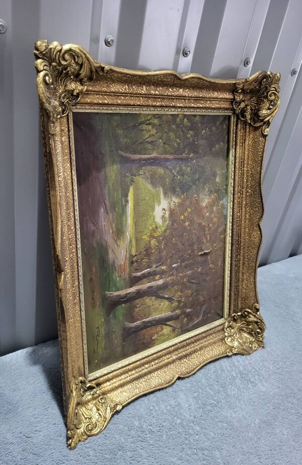 Tableau peinture à l'huile signée sur cadre en bois doré