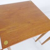 Vintage Teak & Brass Stacking Nest Of Tables Coffee Table By Georg Petersens  Denmark