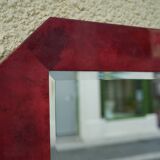 Miroir mural Aldo Tura en cuir de chèvre laqué rouge