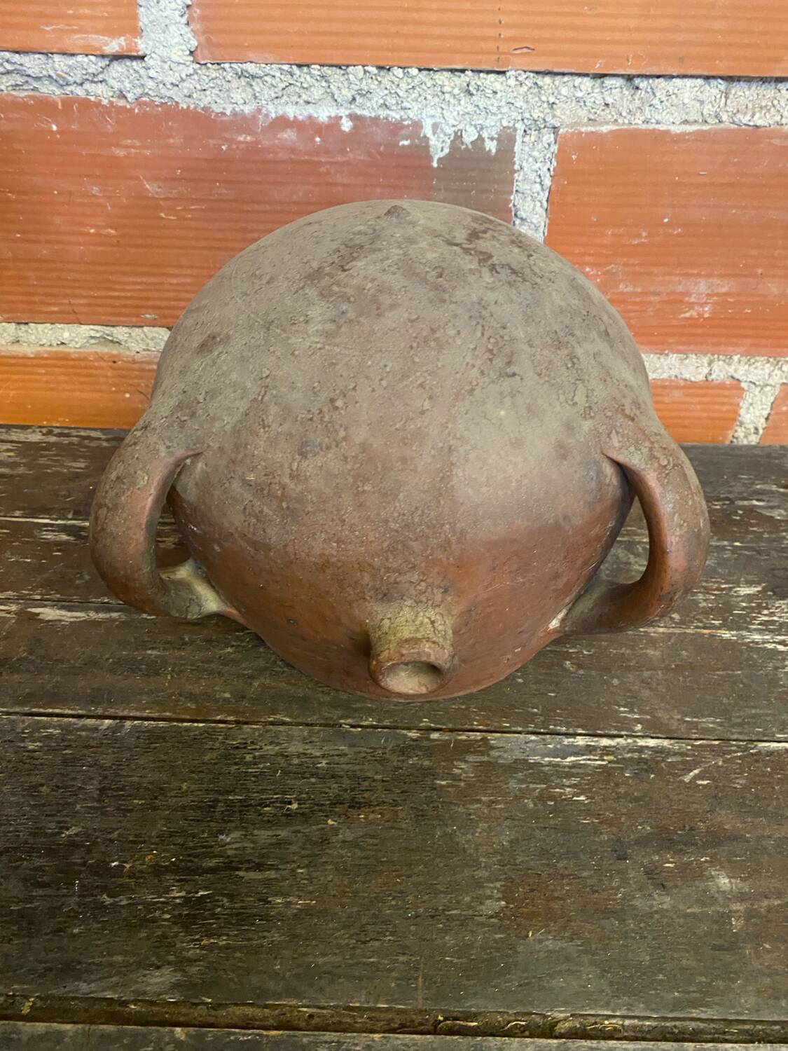 Ancient Glazed Stoneware Cruché with Double Handle, 19th Century Vintage