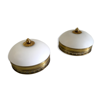 Plafonniers laiton et opaline  années 60