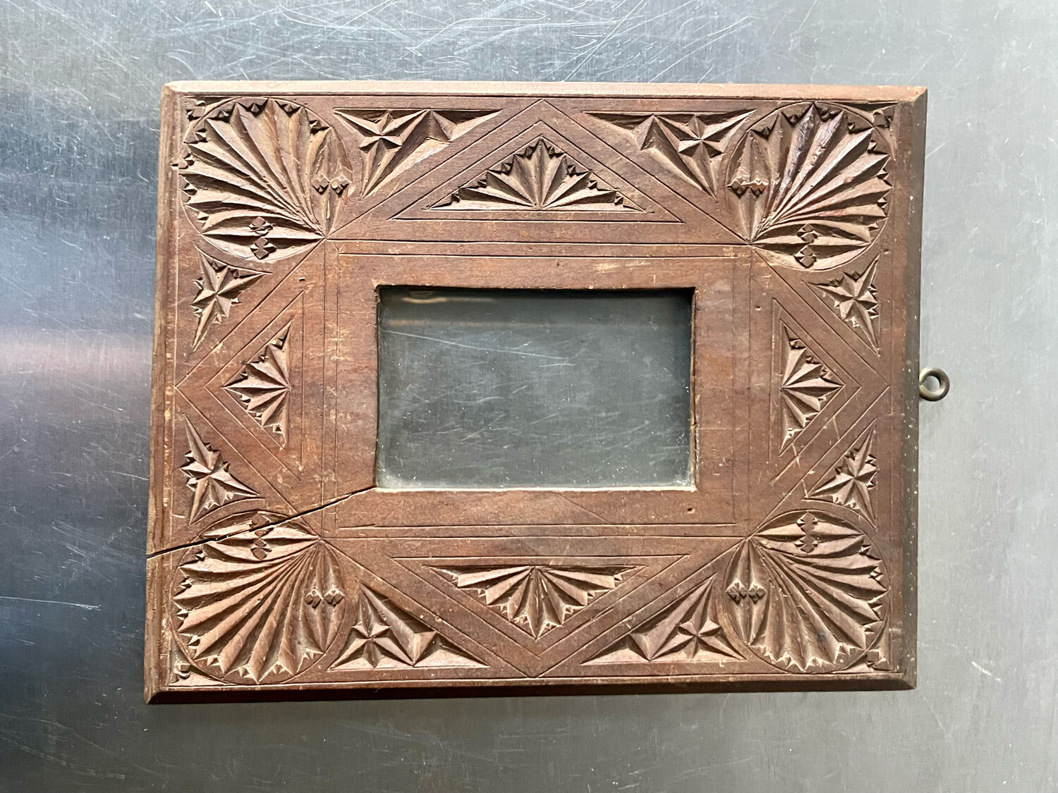Antique hand carved  frame solid wood  22 cm x 17.5 cm