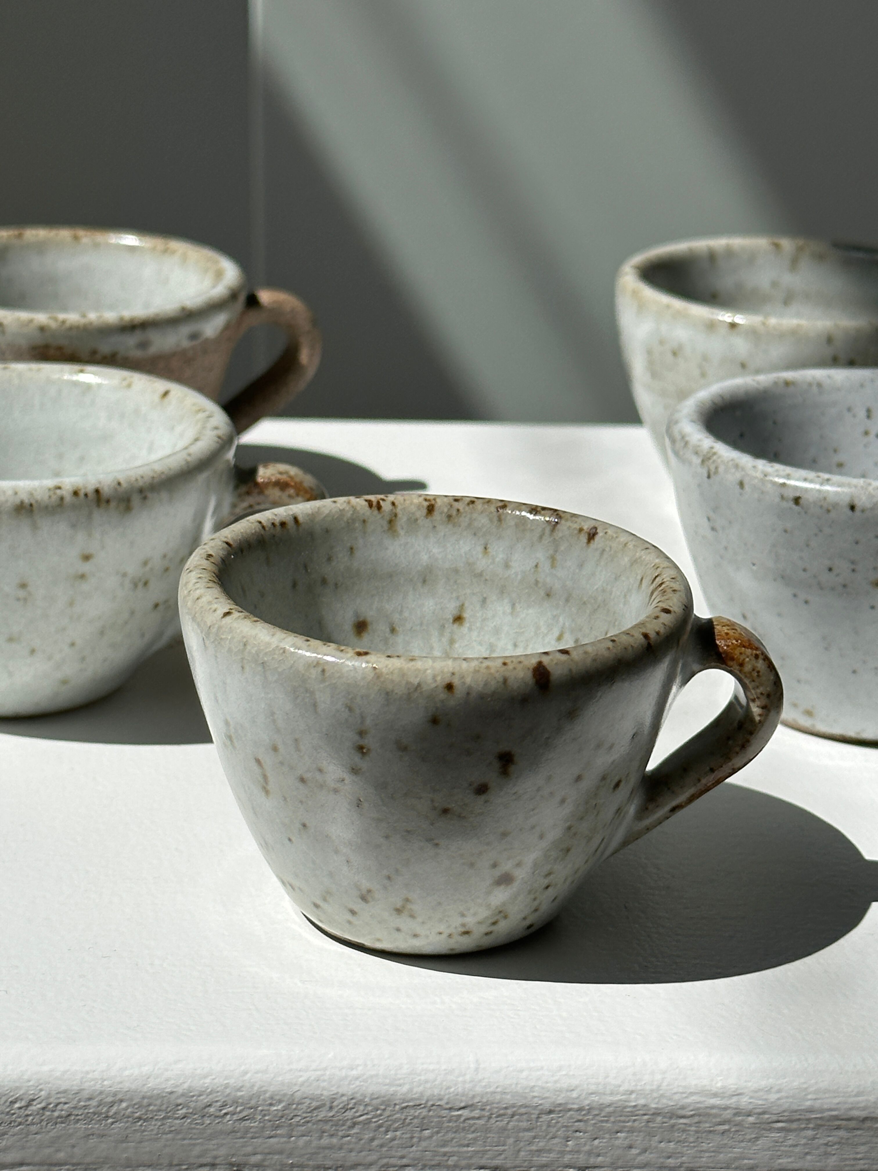 Set of 5 Indonesian ceramic handle coffee cups