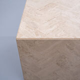 Square Travertine Cube on Wheels