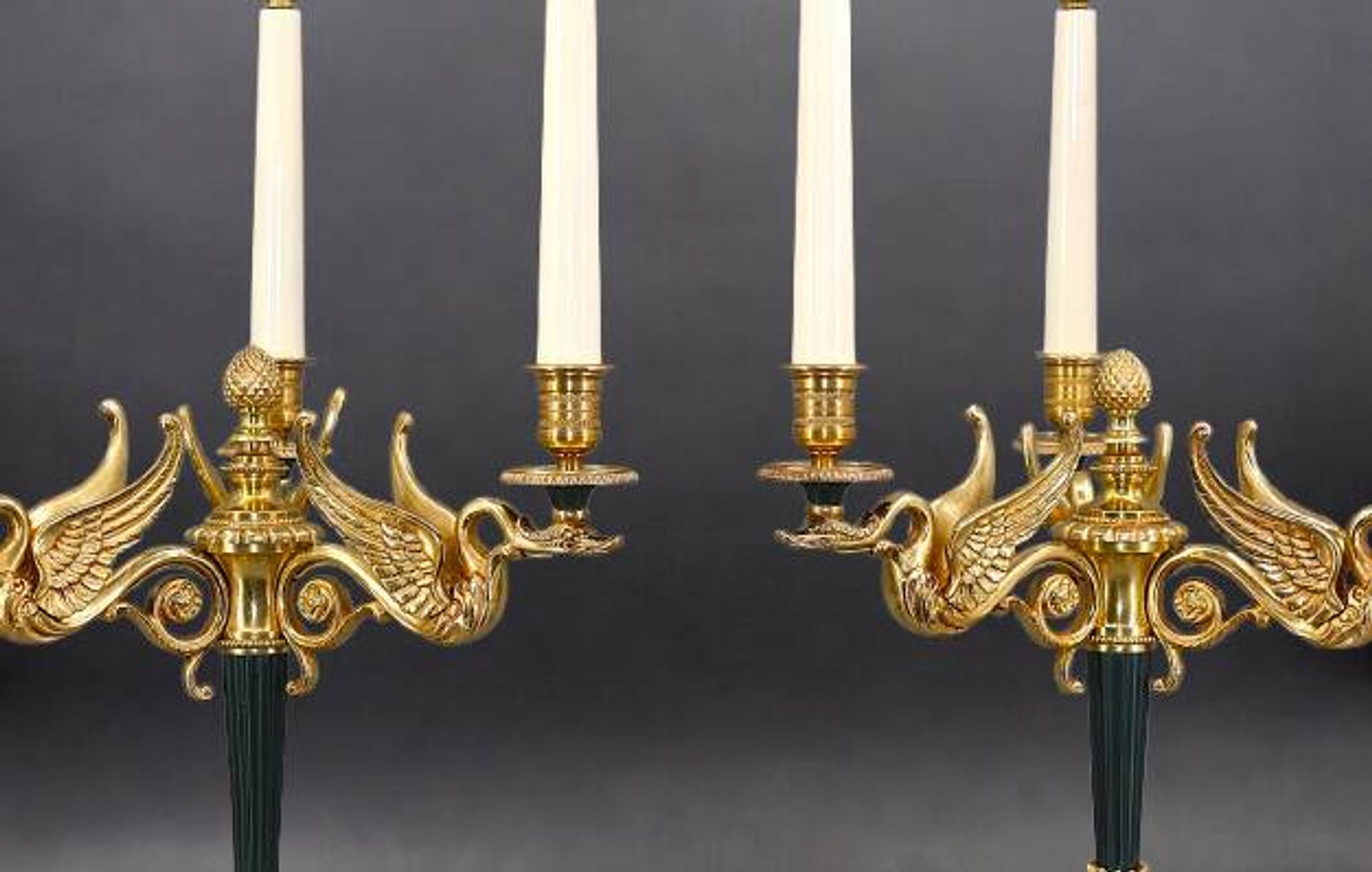 Flamboyant Pair of Candelabra/Chandeliers Solid Bronze Empire Style