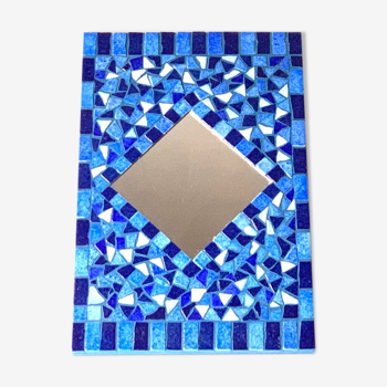 Miroir rectangulaire en mosaïques bleues, années 90 - 30x20cm