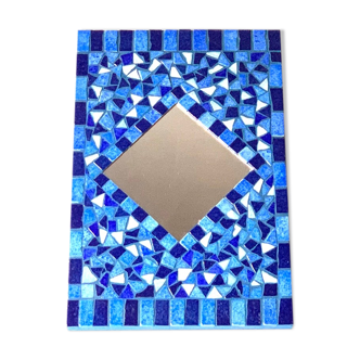 Rectangular mirror in blue mosaics, 90s - 30x20cm