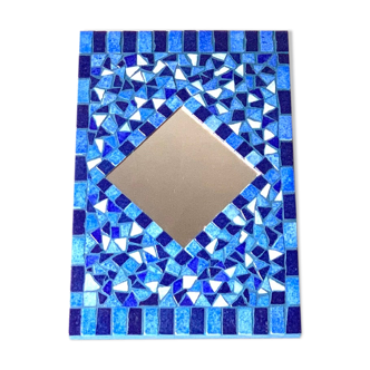 Miroir rectangulaire en mosaïques bleues, années 90 - 30x20cm