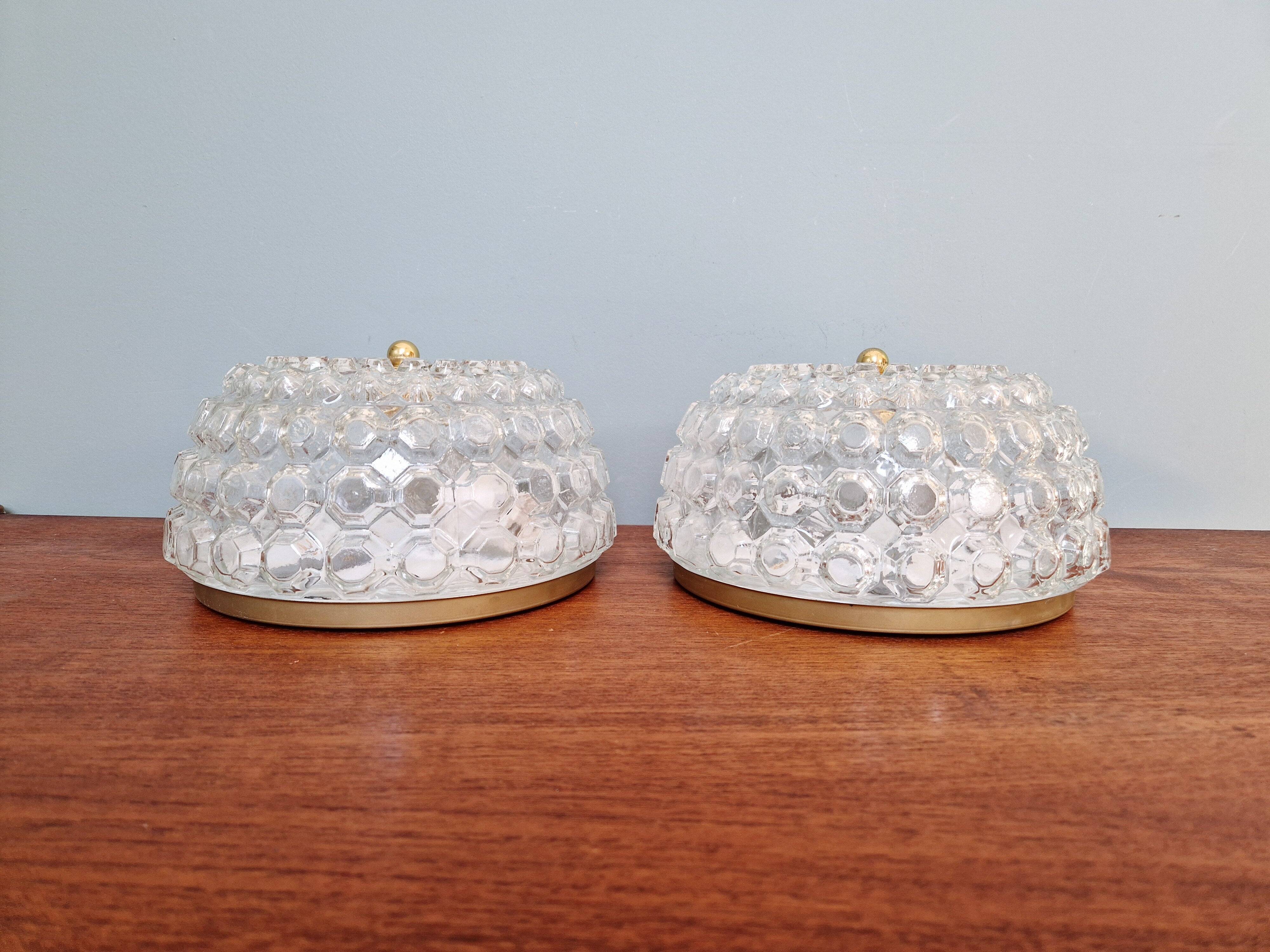 Pair of transparent honeycomb glass ceiling lights, Limburg, 1970