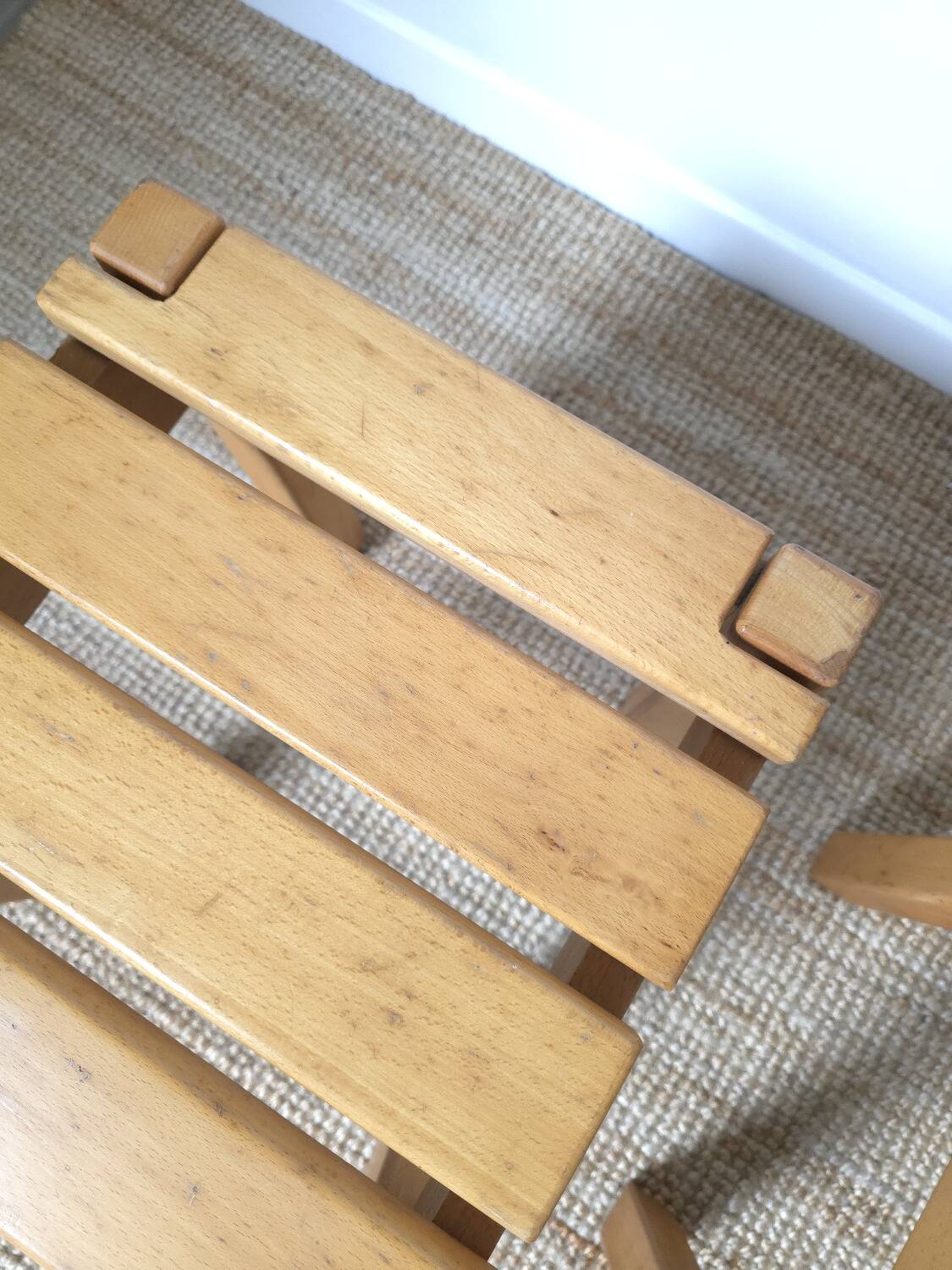 2 solid beech wood stools 1980