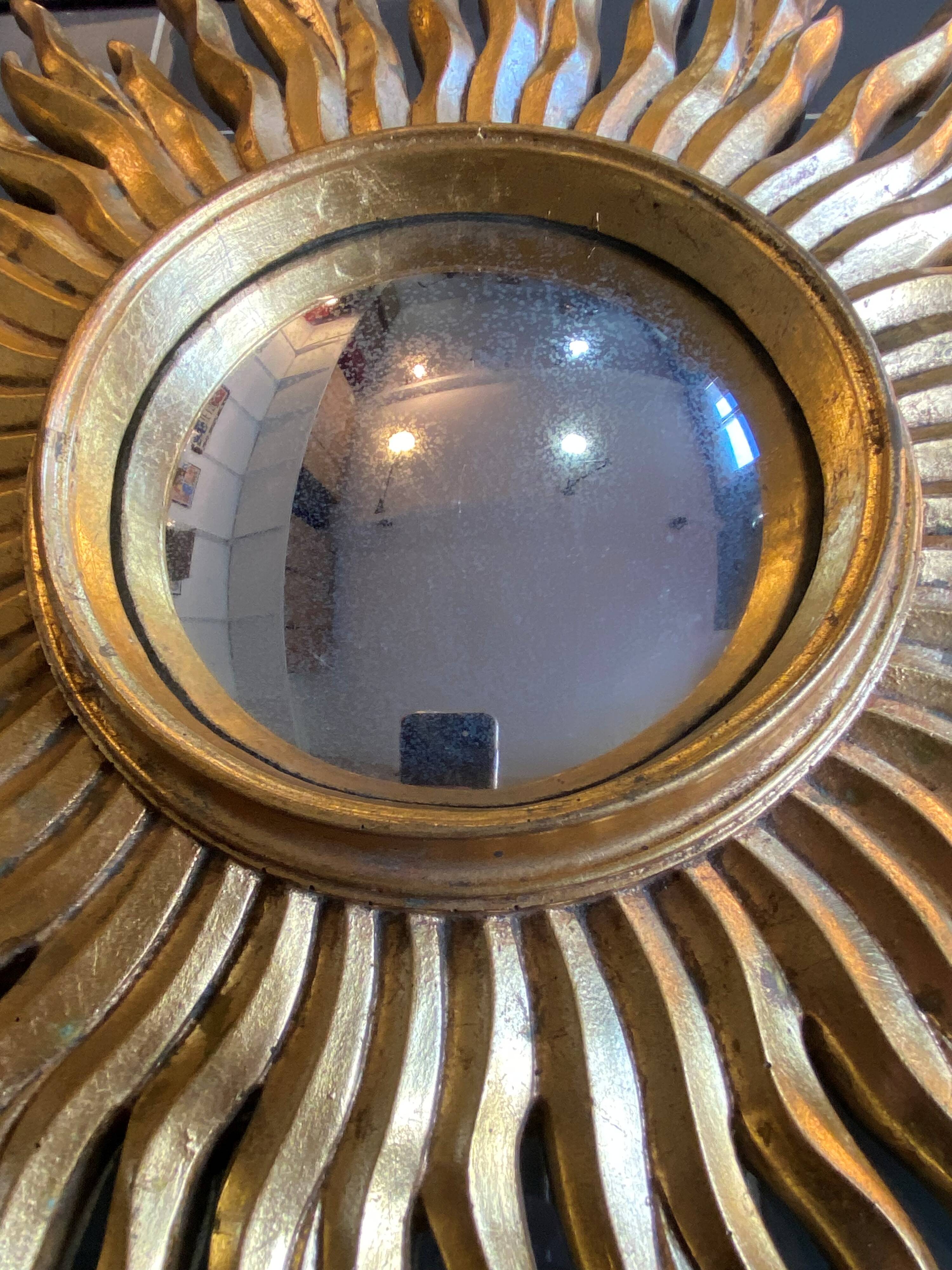 Large sunburst mirror, witch's eye shape, 50cm diameter, convex, vintage 1960s