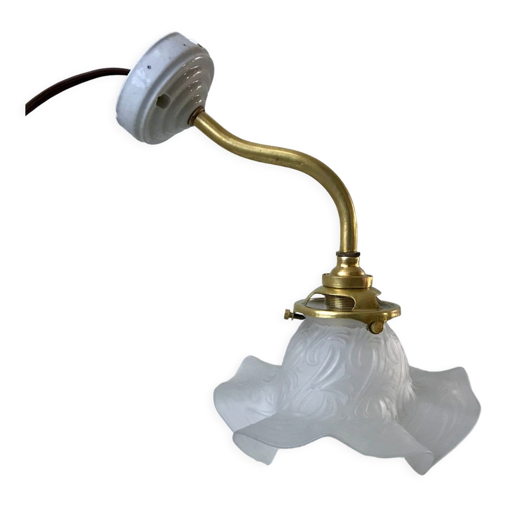 Applique tulipe en verre moulé col de cygne années 30