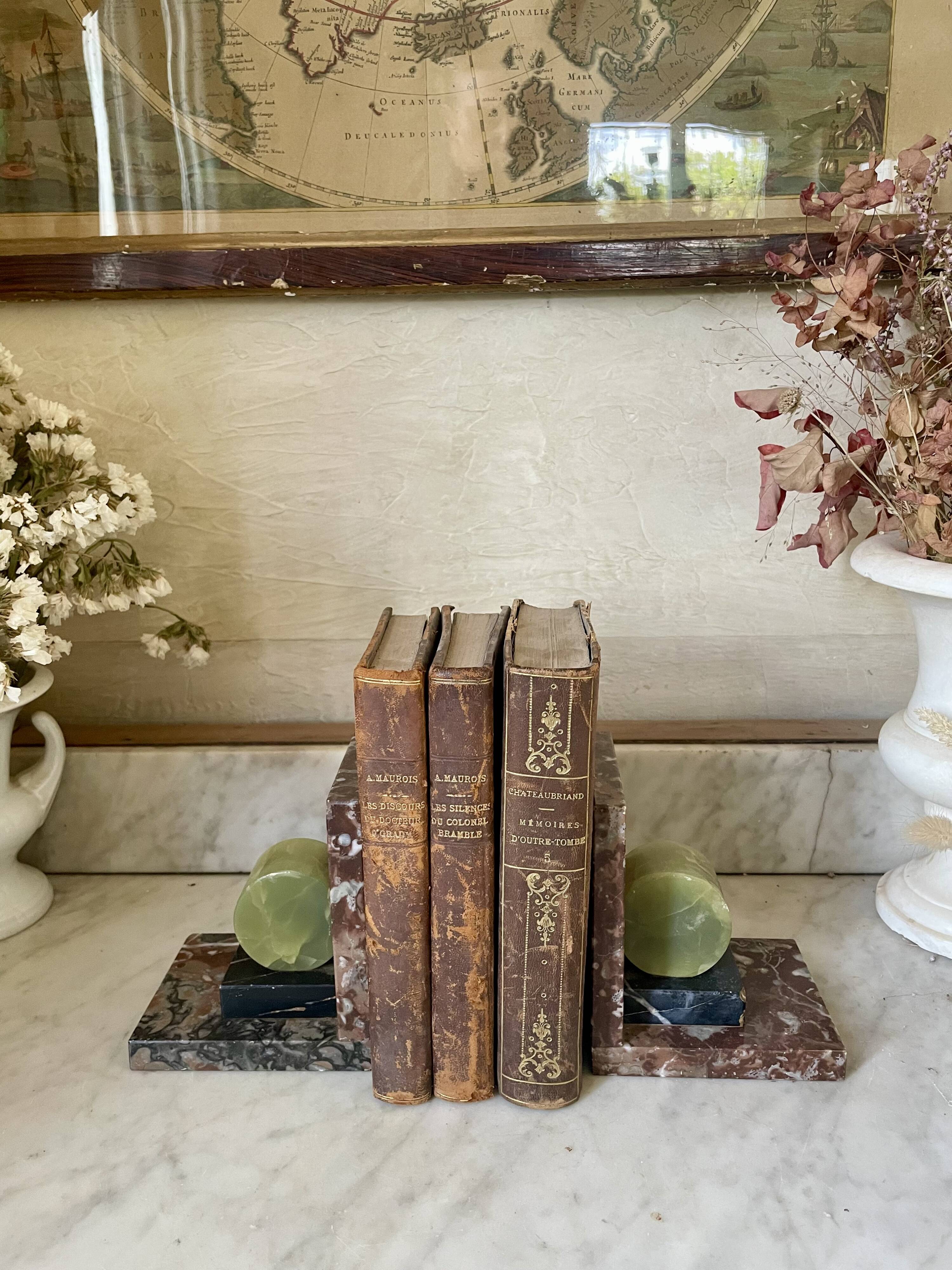 pair of marble and onyx Art Deco bookends