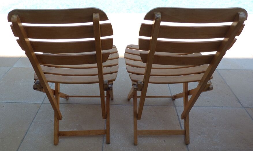 Table et 2 chaises pliantes de jardin en bois naturel