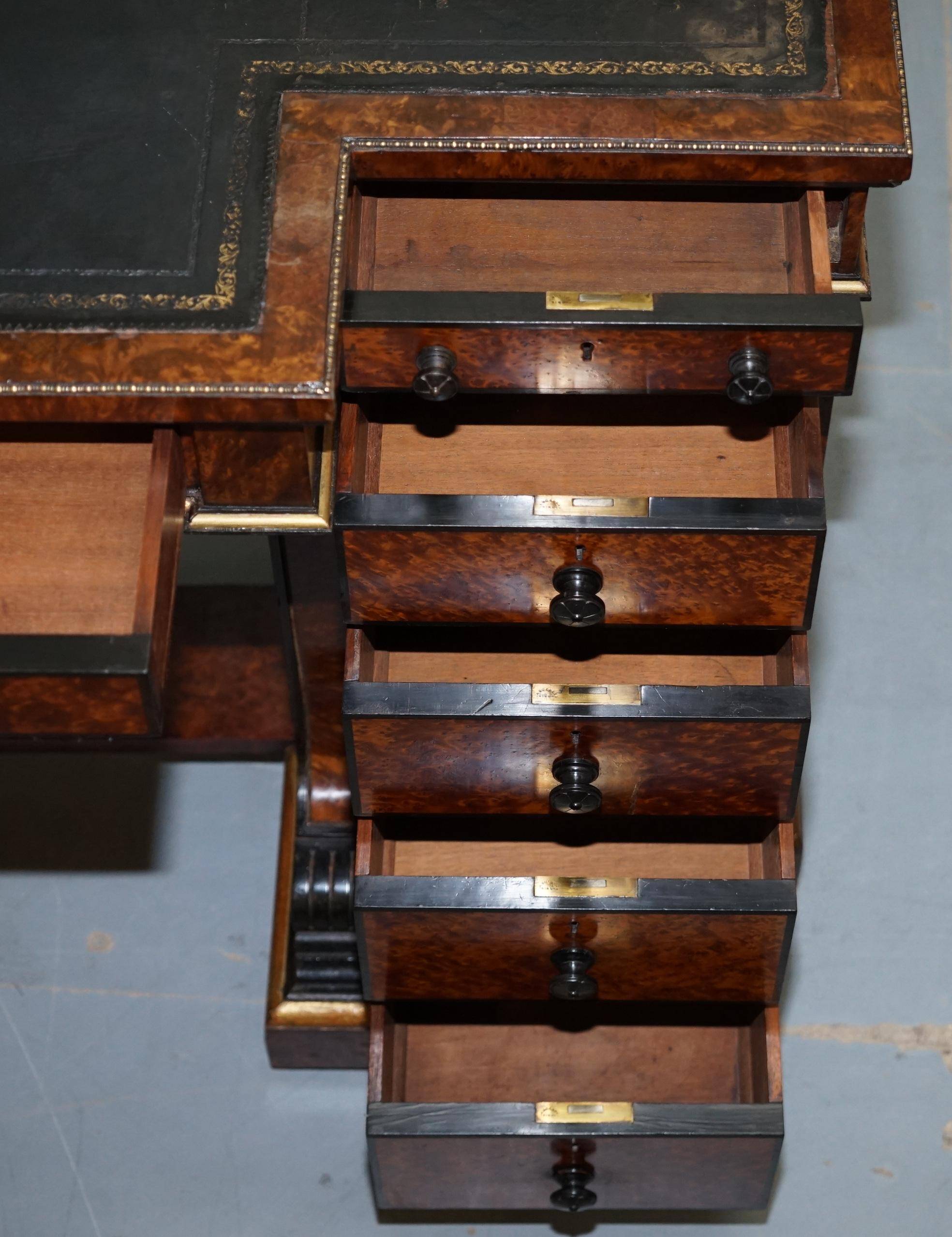 Gillow Library Desk in Burr Amboyna with Brass Gallery, circa 1852-1857