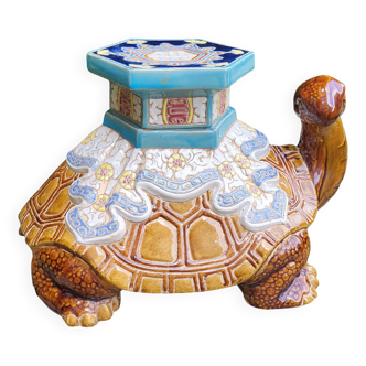 Porte plante tortue en céramique émaillée, 1980
