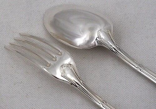 12 dessert spoons, 24 pieces in silver-plated metal Christofle Rubans