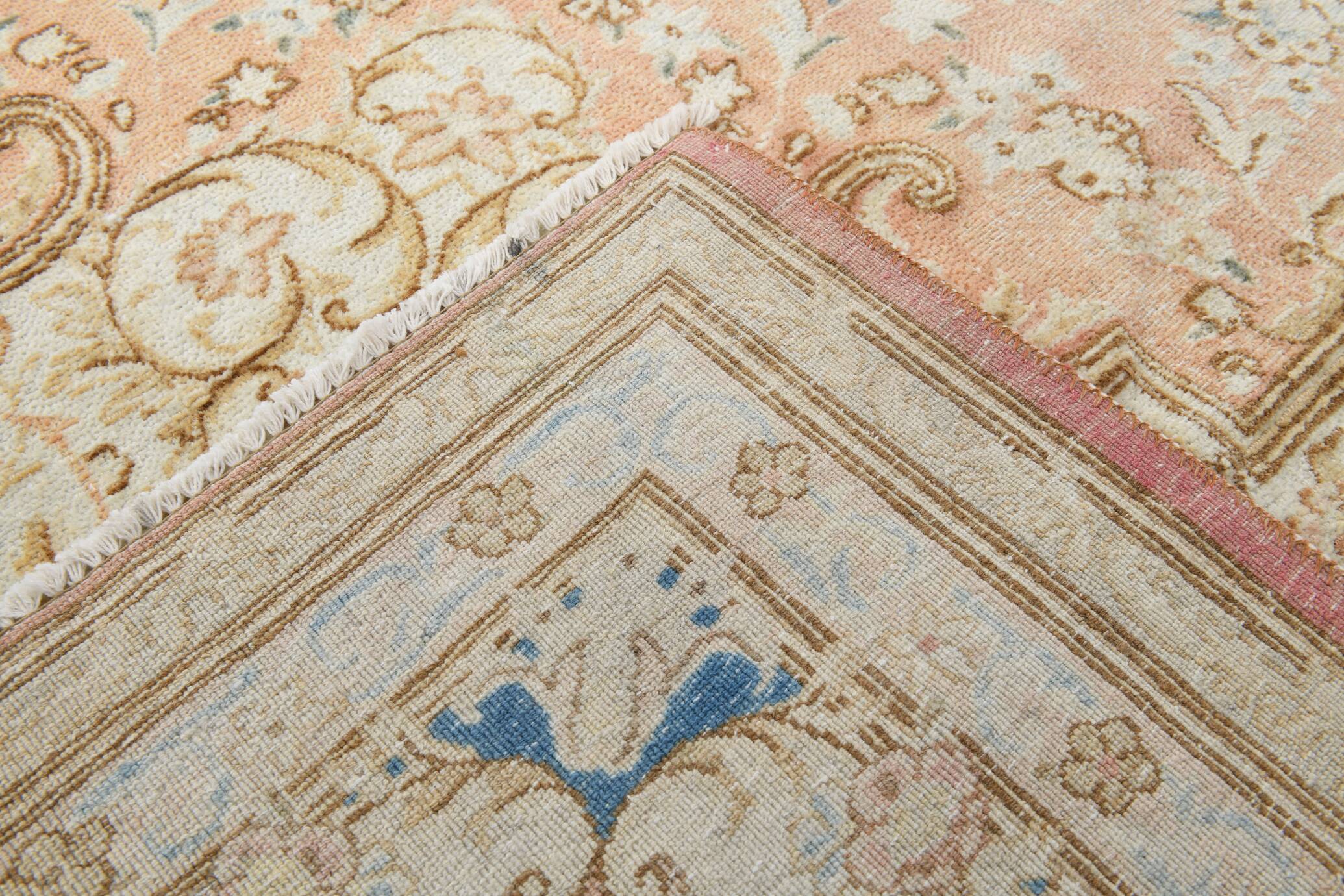 Tapis persan vintage en laine noué main, style classique, motif floral, 300x368.