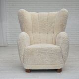 1960s, Danish design, reupholstered highback armchair, genuine sheepskin.