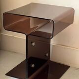 Smoked plexiglass side table/bedside table, M. Dumas for Roche Bobois 1970