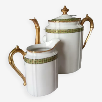 Lovely Empire style green and gold coffee maker and milk jug