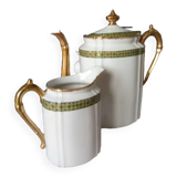 Cafetière et pot à lait vert et or style Empire